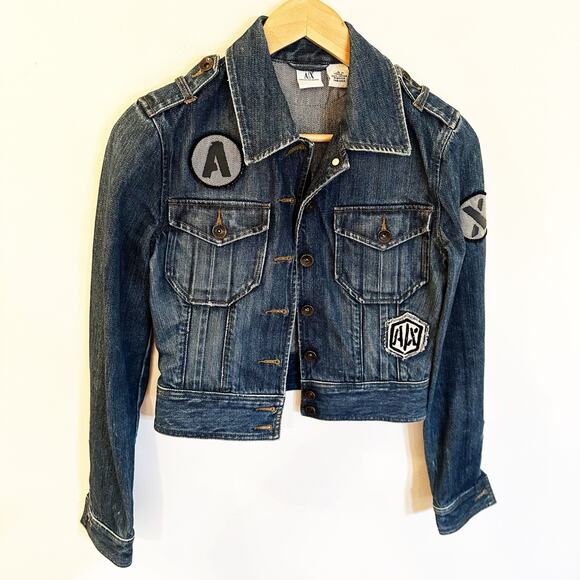 Armani Exchange Denim Jacket sz S Jean Jacket Patchwork Jacket - Picture 2 of 10